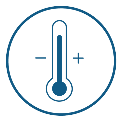 An icon showing a thermometre with a plus sign to the right and minus sign to the left An icon showing a thermometre with a plus sign to the right and minus sign to the left