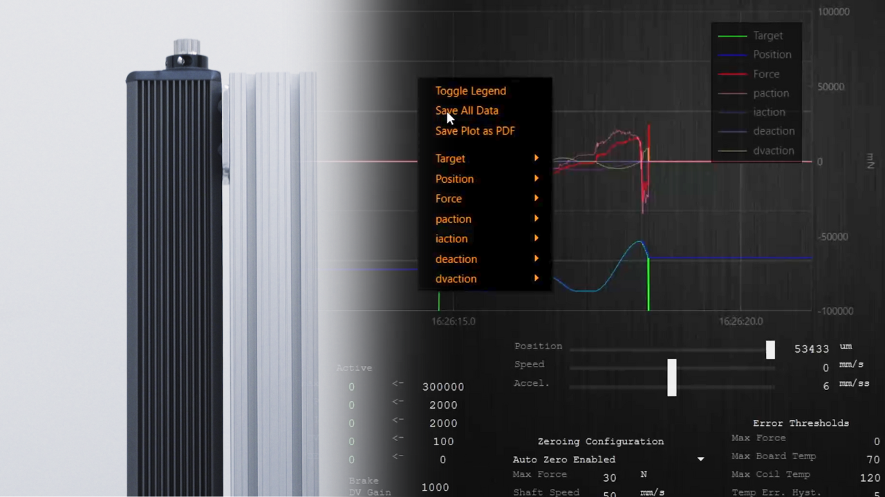 Vertically mounted ORCA motor running optimal position tracking through IrisControls