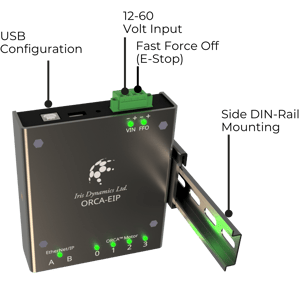 An render of an ORCA-EIP™ with bullet points pointing to different components of the device with labels describing the function and feature 