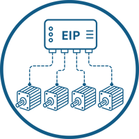 An icon depicting four ORCA™ Smart Linear Motors connected to an ORCA-EIP 
