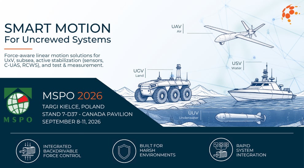 Iris Dynamics at MSPO: smart linear motors for UxV, active stabilization, and test & measurement 