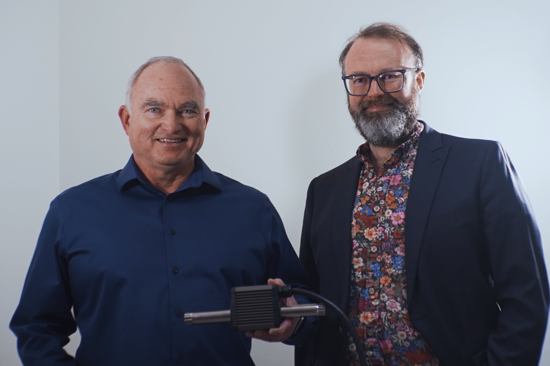 Jeff More, Iris Dynamics CEO pictured on the left beside Patrick McFadden, founder and director