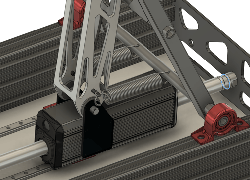 3D CAD diagram of dual extension springs mounted to an auxiliary mechanism for mechanical counterbalancing