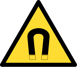 Yellow triangular warning sign with a black horseshoe magnet symbol, indicating a strong magnetic field.