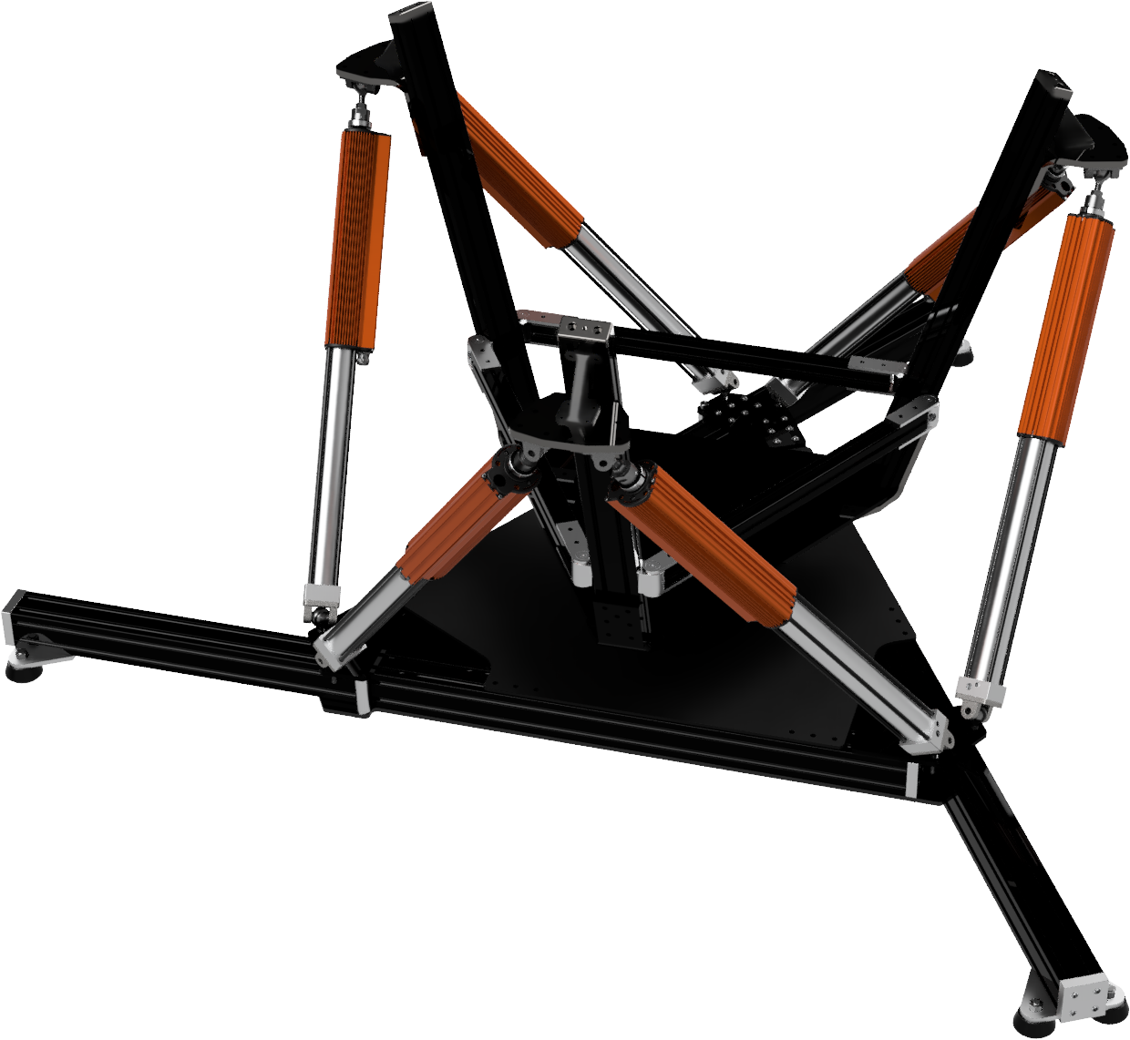 Raven 6-DoF VR Motion Platform Kit by Iris Dynamics. The kit is a high-performance, customizable motion platform solution for simulation, training, and teleoperation applications. It features fully integrated direct drive 'non-contact' linear magnetic motors, ultra-low latency, high accuracy, and low power consumption. The kit includes 6 Orca Series 15-48V Smart Linear Motors, a SuperEagle FPGA Powered Motion Controller, 6-DoF Kinematic Controller Software, and reference design CADs, build instructions, and Bill of Materials. The platform can handle a payload capacity of 350kg and has an actuator stroke of 550mm. It operates on a 48V DC battery and is extremely quiet in operation.